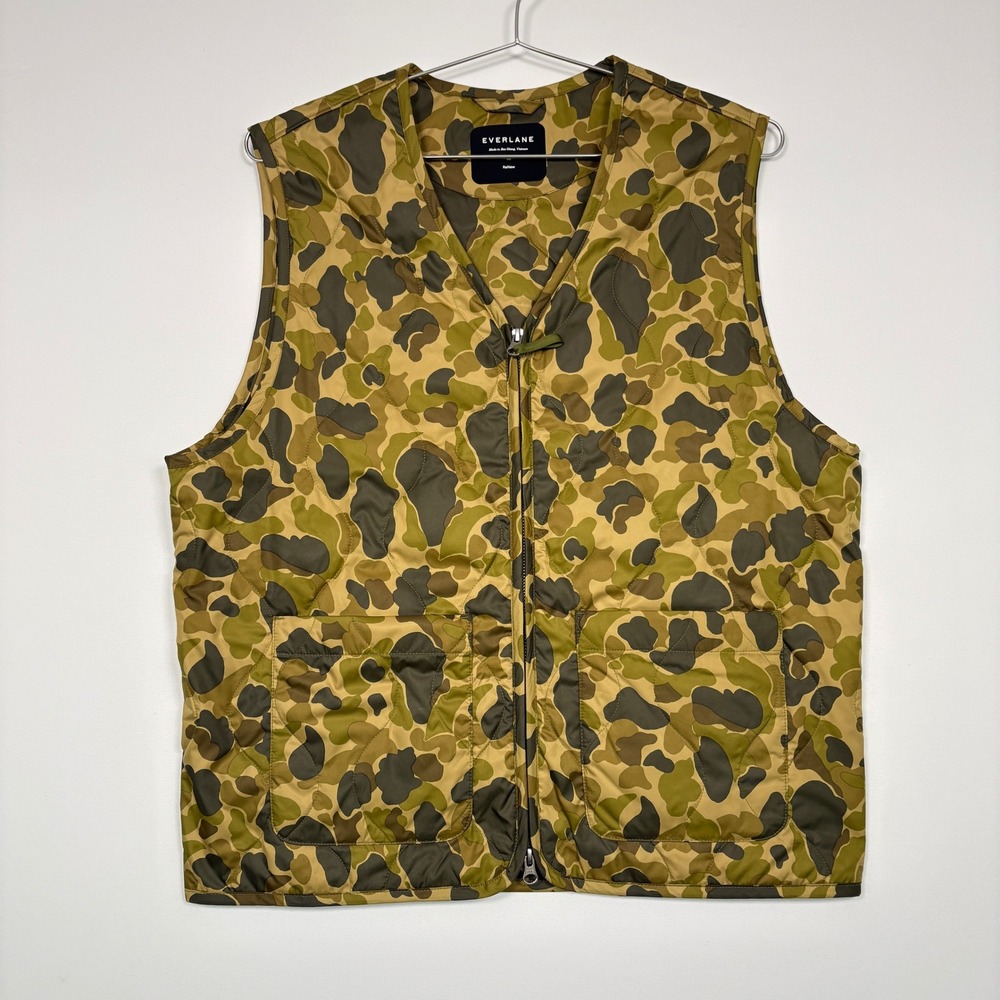 Everlane Mens ReNew Quilted Vest M Camo Green PrimaLoft Insulated Zip Front